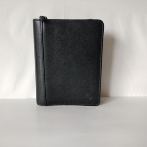 Franklin Covey Black Cowhide Leather Compact Size 6 Ring Planner